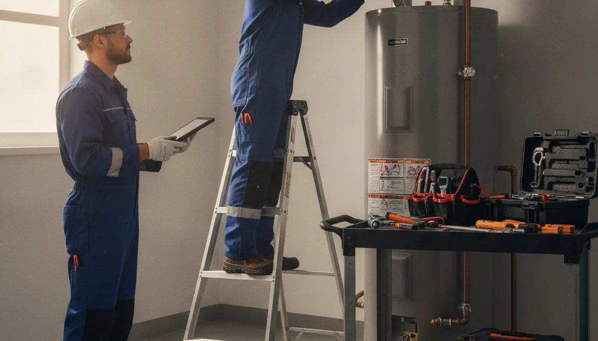 Water heater repair technician serving Billings, MT with plumbing service tools