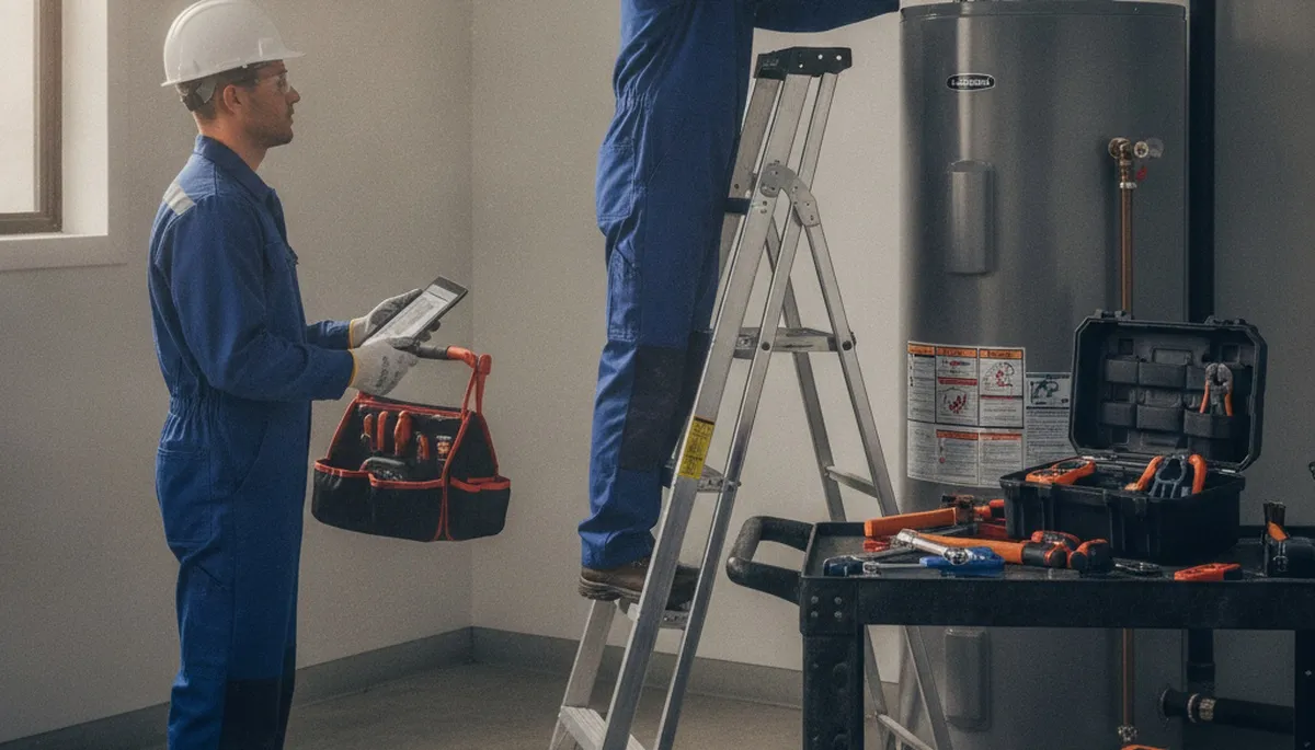 Billings, MT plumber repairing a water heater for a home service call